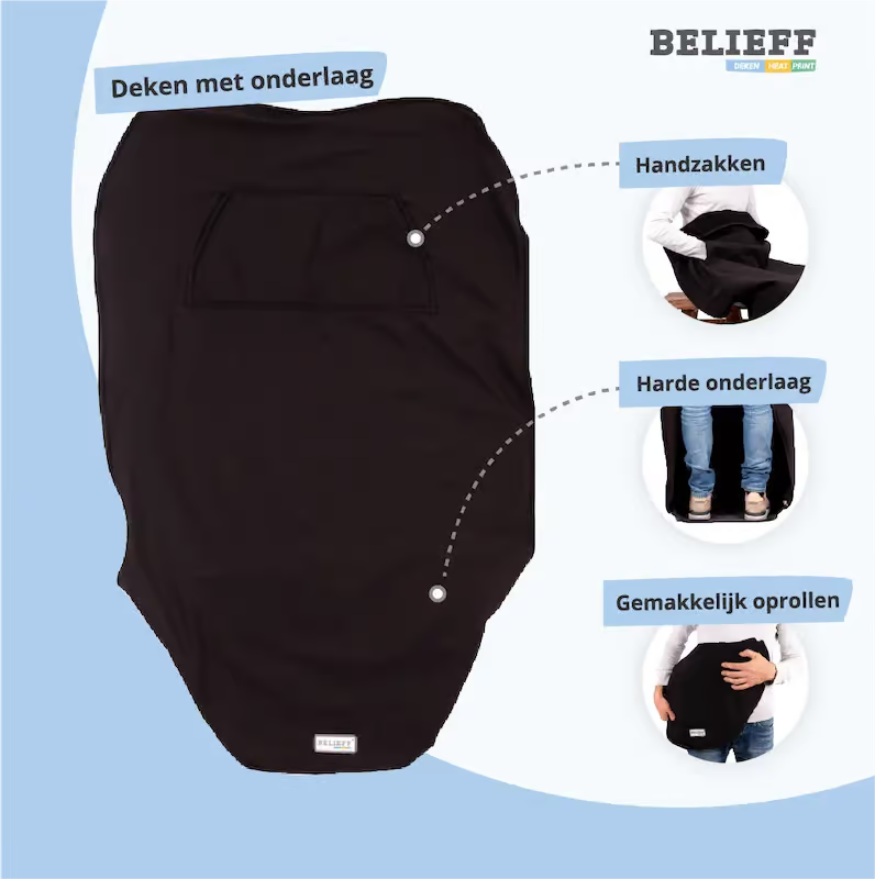 Belieff Kids blanket with flexible base - Double lined - water and wind repellent - Black