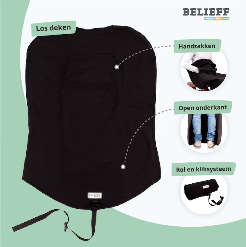 Belieff open outdoor deken fleece (dubbel gevoerd) met handzakken en voetbescherming