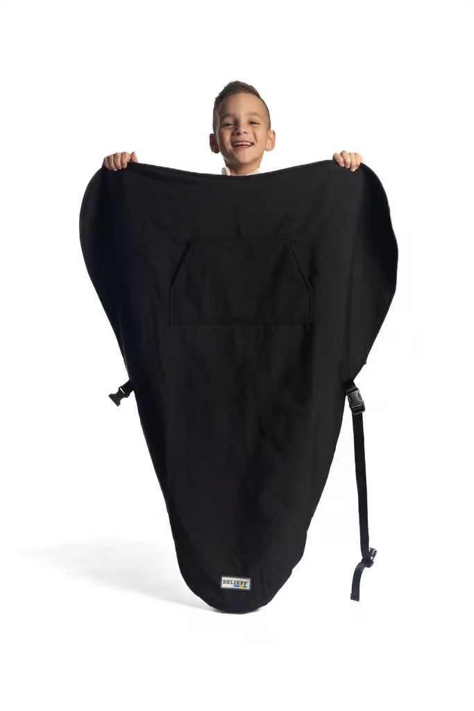 Belieff Kinder-Rollstuhldecke mit flexibler Rückseite, Eingrifftaschen, doppellagig, Schwarz